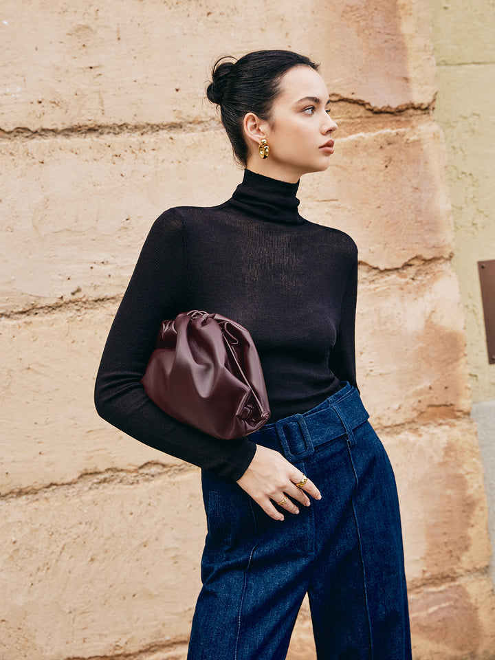 Büzgülü Yumuşak Clutch Çanta Bordo Görsel 5 - SvelteChic