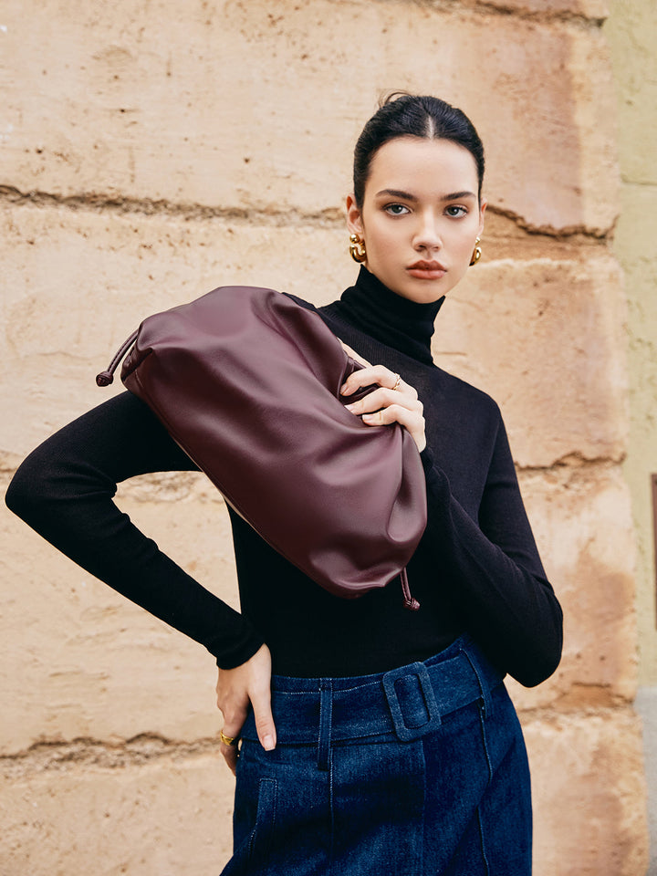 Büzgülü Yumuşak Clutch Çanta Bordo Görsel 4 - SvelteChic