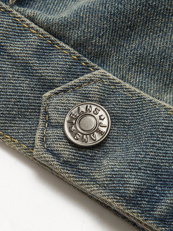 Vintage Kontrast Süslü Yaka Denim Ceket Koyu Kahverengi Uzun Kol Görsel 7 - SvelteChic