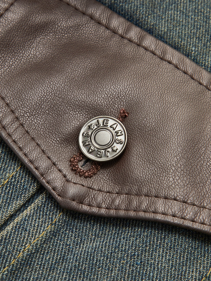 Vintage Kontrast Süslü Yaka Denim Ceket Koyu Kahverengi Uzun Kol Görsel 6 - SvelteChic