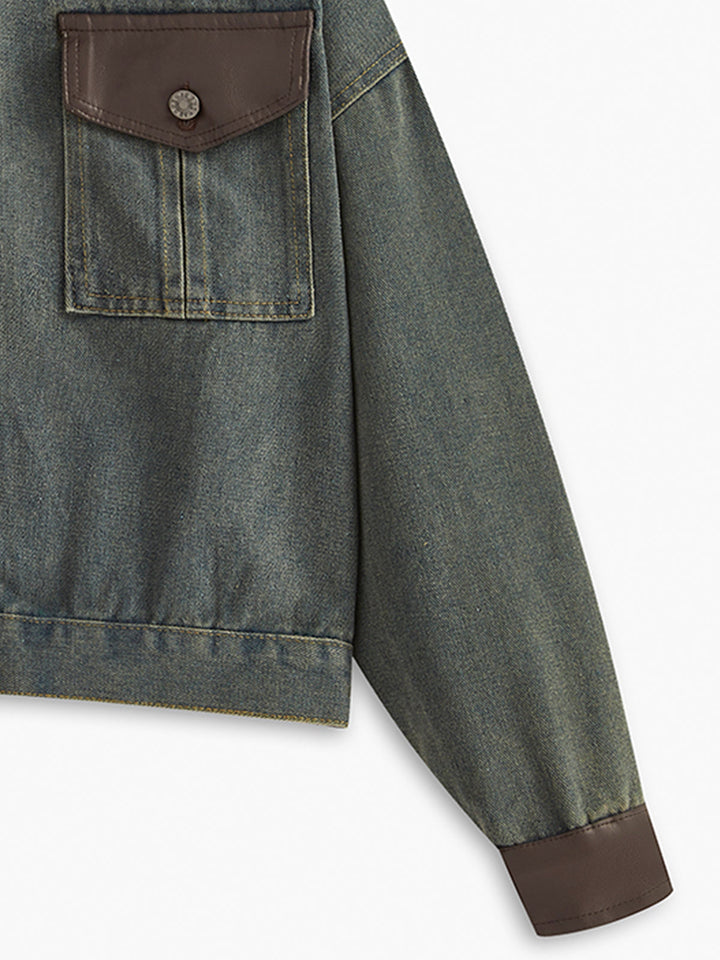 Vintage Kontrast Süslü Yaka Denim Ceket Koyu Kahverengi Uzun Kol Görsel 9 - SvelteChic