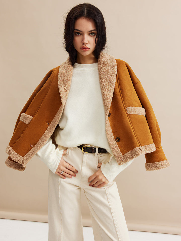 Boheme Minky Astarlı Süet Ceket Kahverengi Oversized Detay Görünüm - SvelteChic