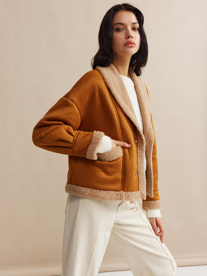 Boheme Minky Astarlı Süet Ceket Kahverengi Oversized Görsel 5 - SvelteChic