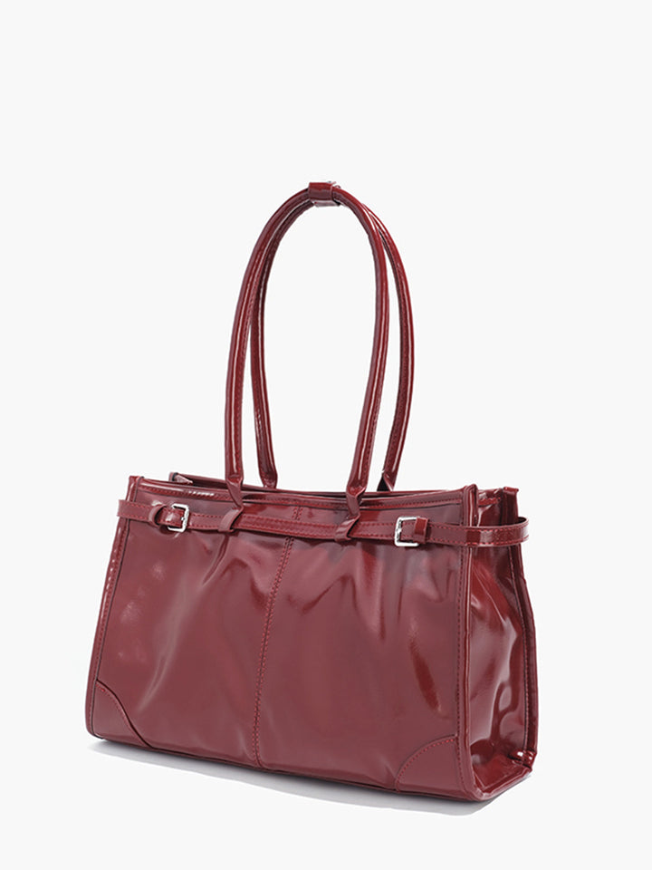 Minimalist Tote Çanta Bordo Taşınabilir Üst Kollu Kombin - SvelteChic