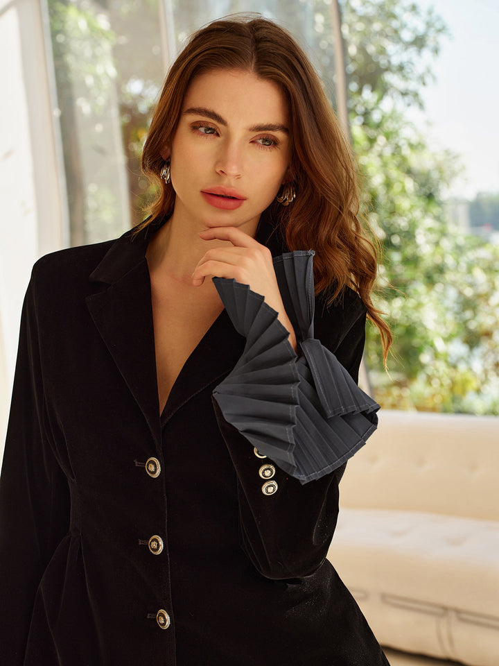 Kadife Plise Detay Takım Siyah Blazer Etek Seti Görsel 4 - SvelteChic