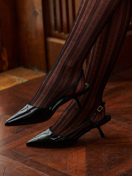Slingback Topuklu Ayakkabı Sivri Burun 4cm Siyah Detay Görünüm - SvelteChic