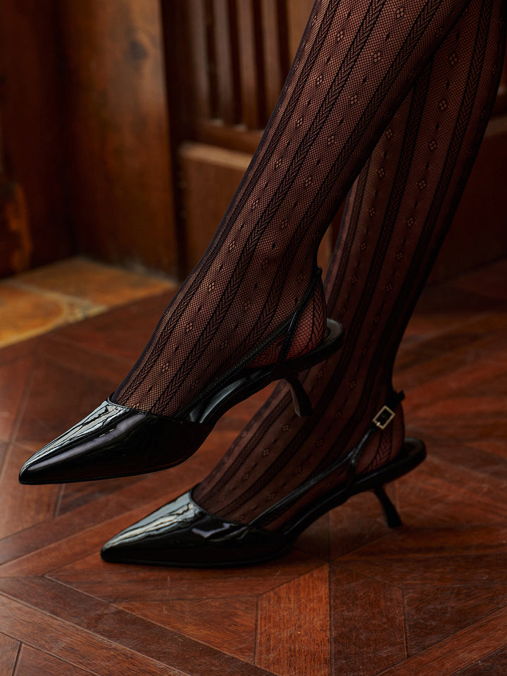 Slingback Topuklu Ayakkabı Sivri Burun 4cm Siyah Detay Görünüm - SvelteChic