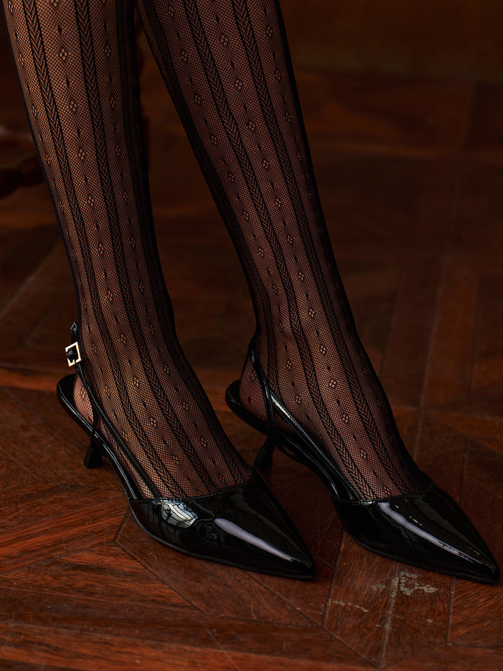 Slingback Topuklu Ayakkabı Sivri Burun 4cm Siyah Kombin - SvelteChic