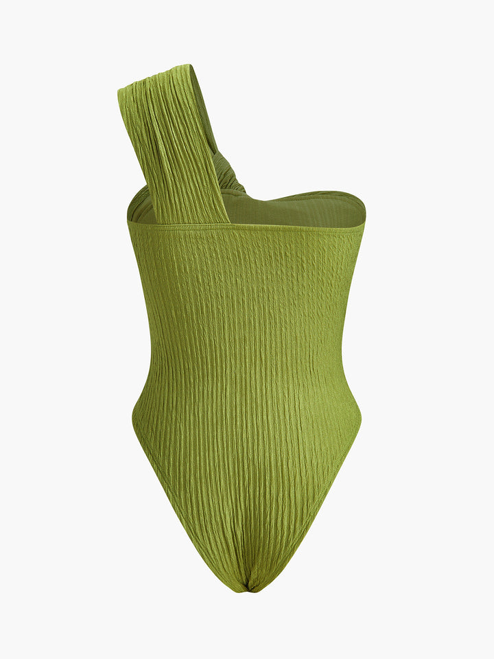 Tek Omuzlu Düğüm Detaylı Bodysuit Yeşil Slim Fit Kombin - SvelteChic