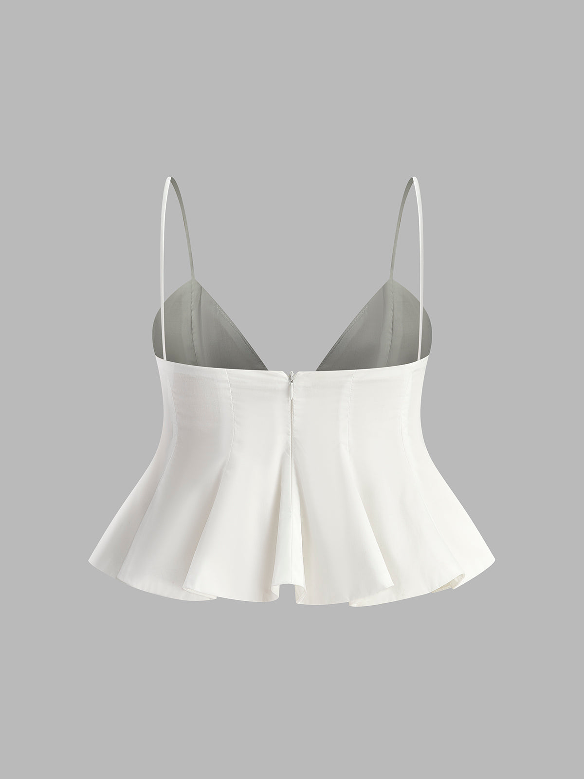 Peplum Spagetti Askılı Bluz Beyaz Gizli Fermuarlı · 2