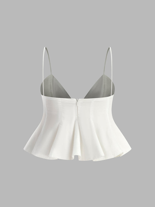 Peplum Spagetti Askılı Bluz Beyaz Gizli Fermuarlı Detay Görünüm - SvelteChic