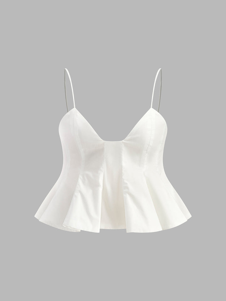 Peplum Spagetti Askılı Bluz Beyaz Gizli Fermuarlı - SvelteChic Kadın Giyim