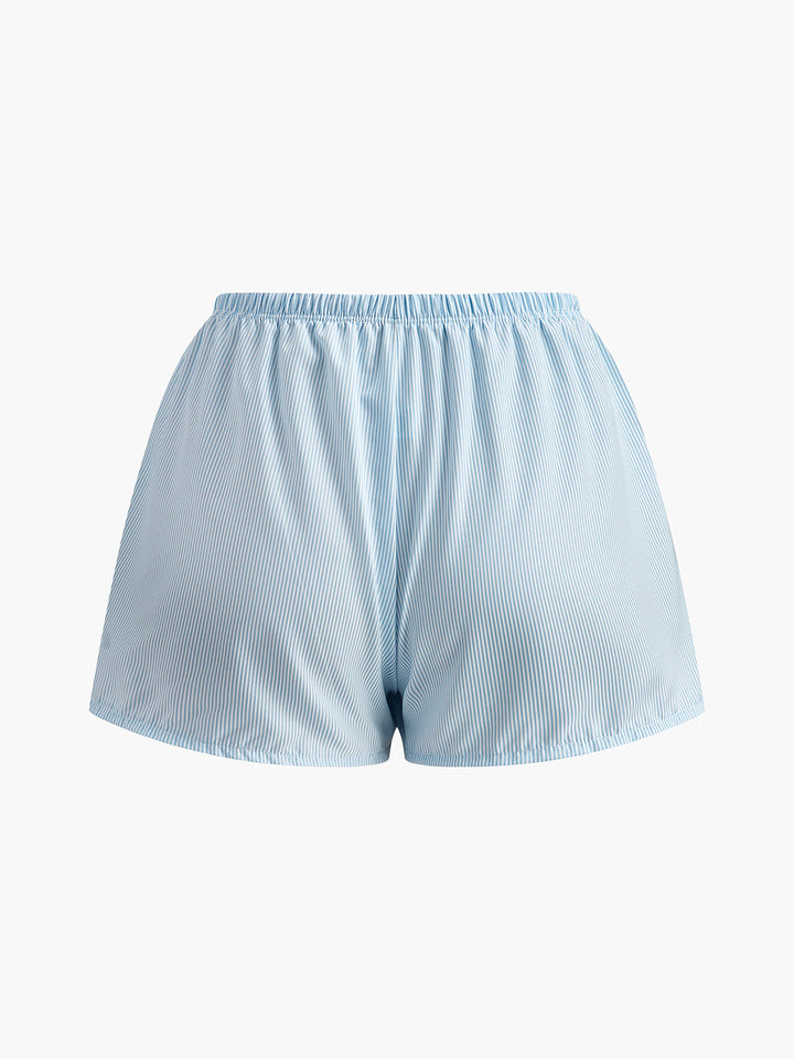 Çizgili Bikini Takımı Şort Kırmızı Halter Yaka Görsel 4 - SvelteChic