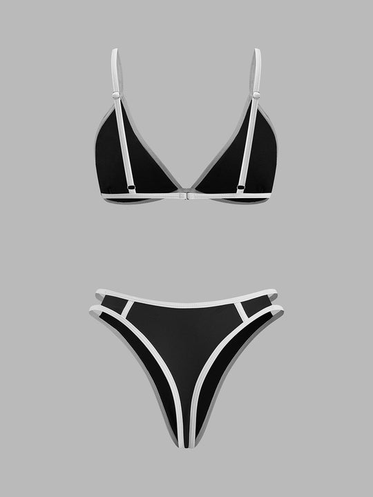 Kontrast Kenar Detaylı Bikini Takımı Siyah Detay Görünüm - SvelteChic