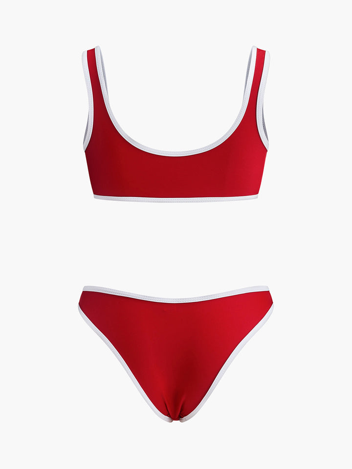 Kontrast Dikişli V Yaka Bikini Takımı Kırmızı Görsel 8 - SvelteChic