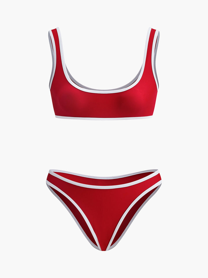 Kontrast Dikişli V Yaka Bikini Takımı Kırmızı Görsel 7 - SvelteChic