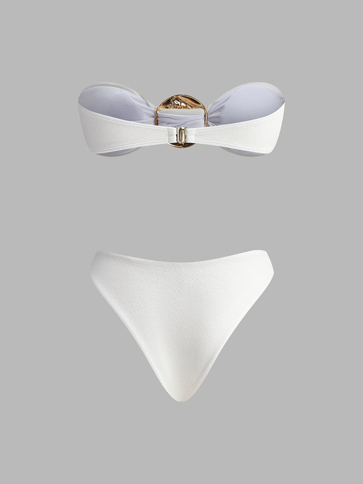 Altın Detaylı Tek Omuz Bikini Beyaz Şık Kapama Kombin - SvelteChic
