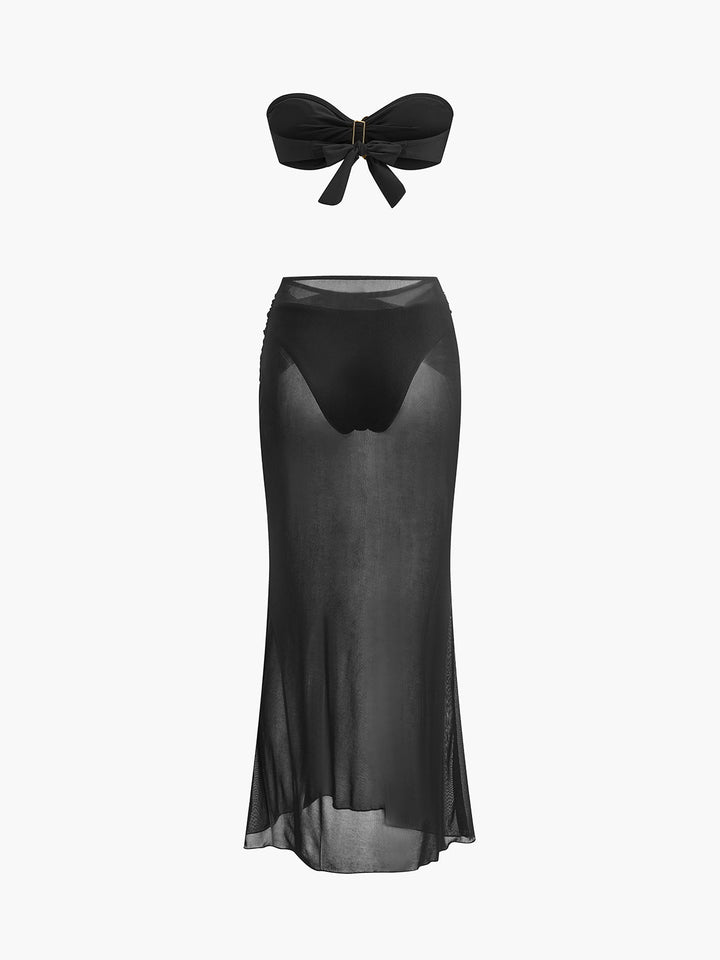 Deniz Yıldızı Süslemeli Bandeau Bikini File Etek Siyah Kombin - SvelteChic