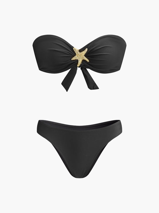 Deniz Yıldızı Süslemeli Bandeau Bikini File Etek Siyah Detay Görünüm - SvelteChic