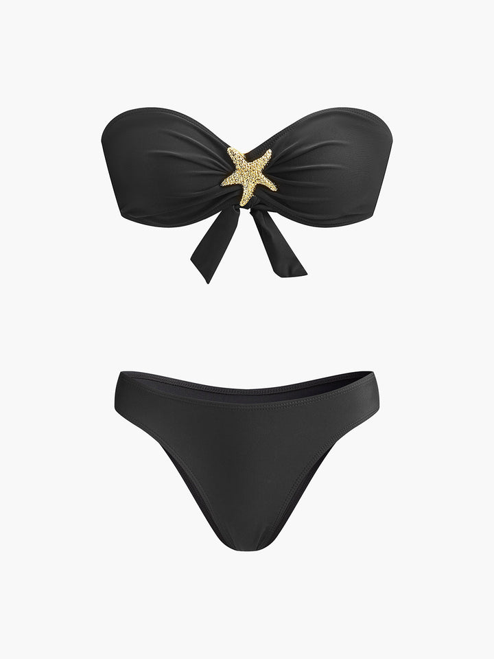Deniz Yıldızı Süslemeli Bandeau Bikini File Etek Siyah Detay Görünüm - SvelteChic