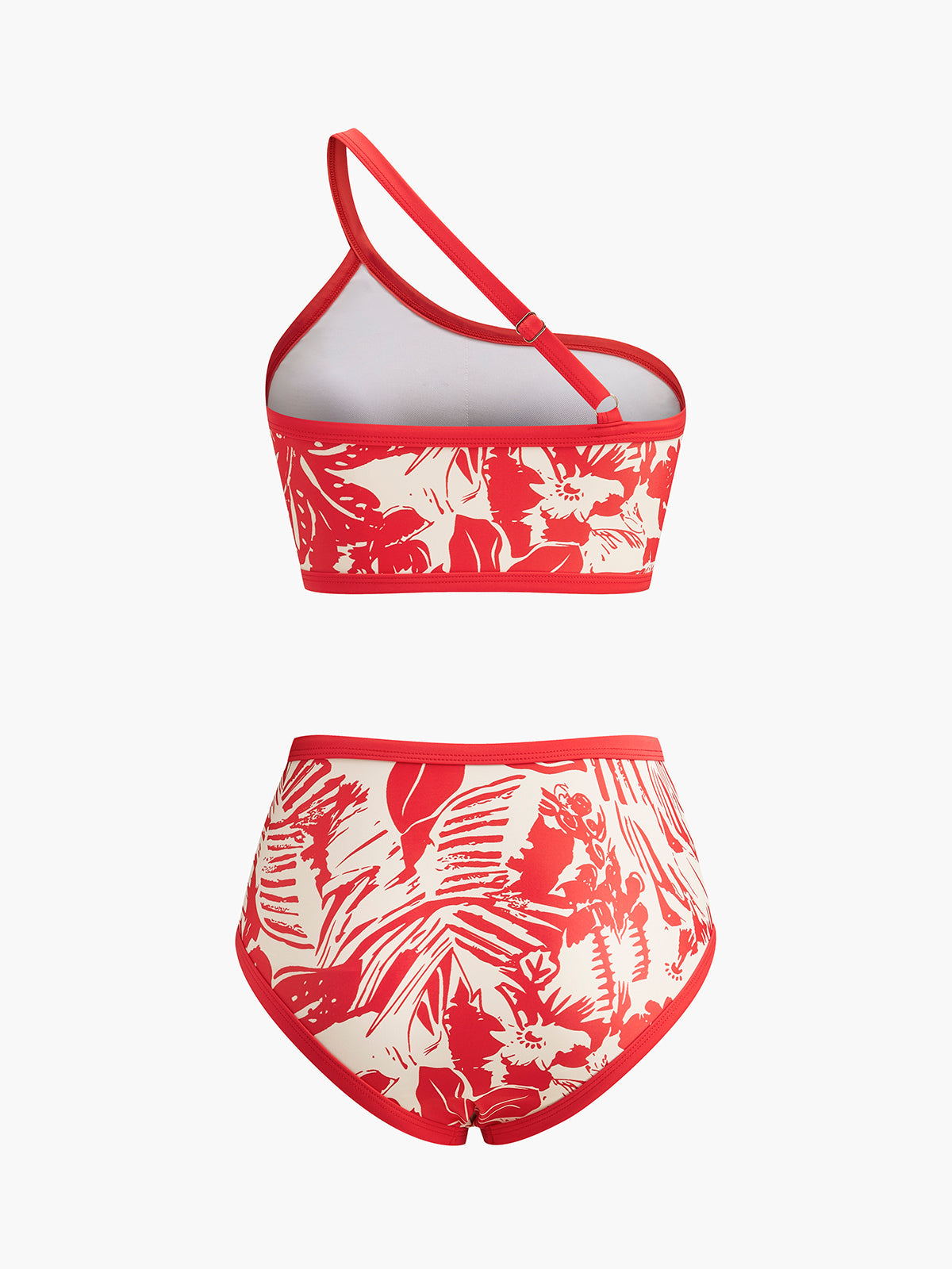 Tropikal Cennet Tek Omuzlu Bikini Takımı Kırmızı Çiçekli · 5