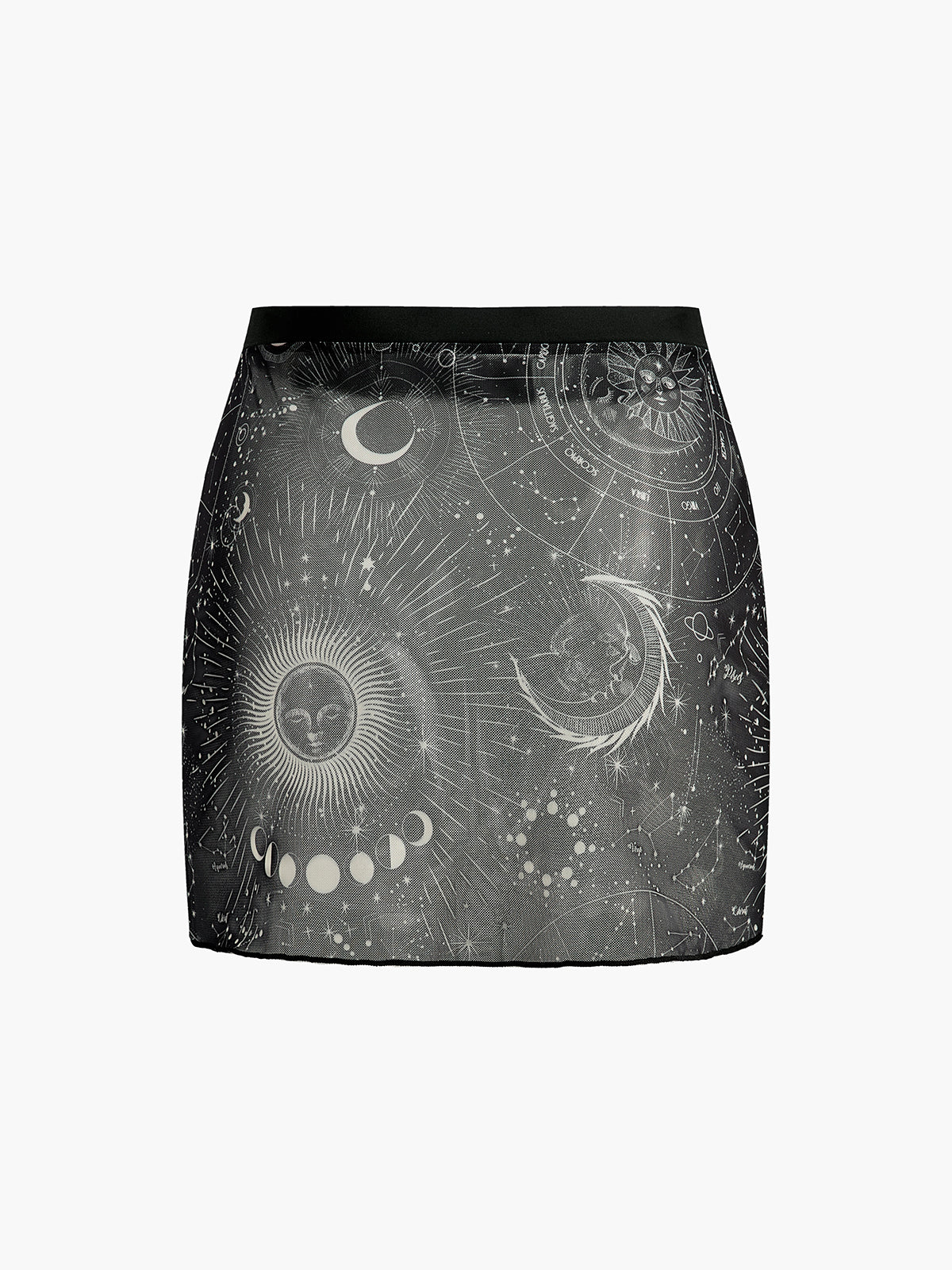 Astroloji Baskılı Mini Etek Siyah Mesh Detaylı · 3