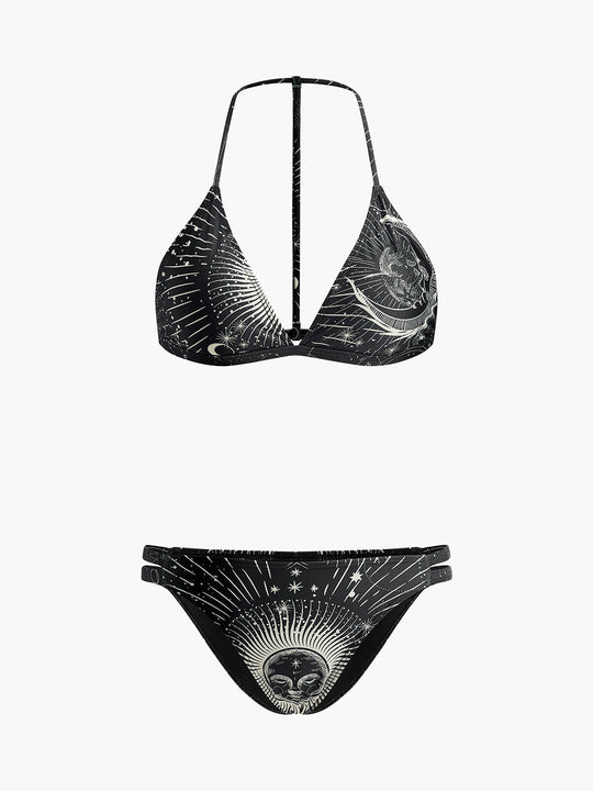 Gökyüzü Temalı Halter Bikini Takımı Siyah Geometrik Desenli - SvelteChic Kadın Giyim