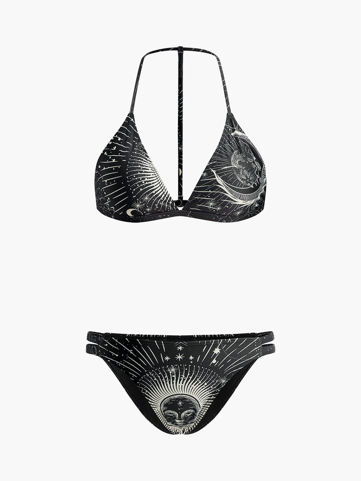 Gökyüzü Temalı Halter Bikini Takımı Siyah Geometrik Desenli - SvelteChic Kadın Giyim