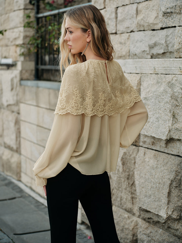 Dantel Şifon Bluz Uzun Kol Kayısı Oversize Görsel 6 - SvelteChic