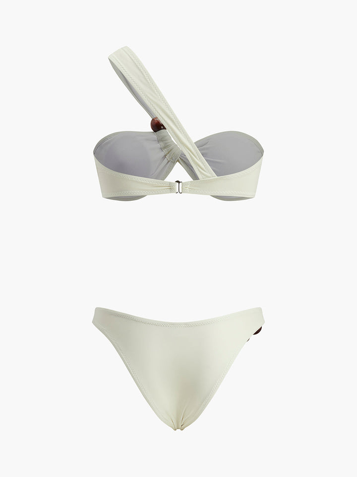Tek Omuzlu Bikini Takımı Ahşap Boncuk Detaylı Bej Görsel 7 - SvelteChic