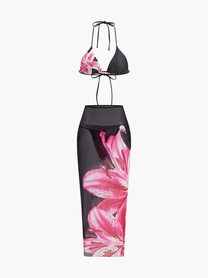 Çiçekli Bikini Takımı File Etek Siyah Pembe Görsel 4 - SvelteChic