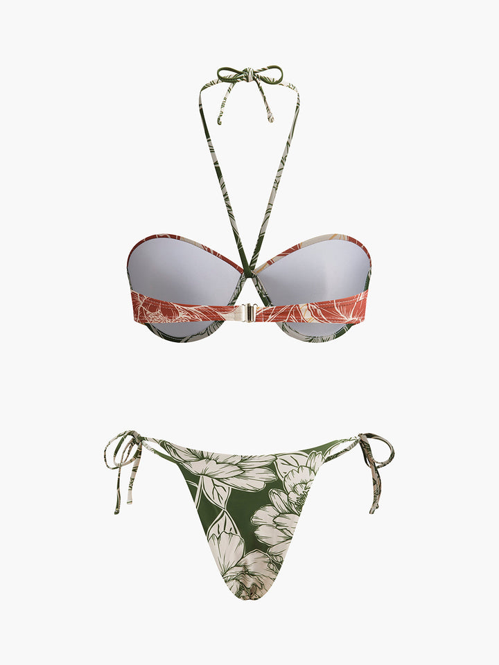 Çiçek Desenli Bikini Takımı Bağlamalı Etek Pembe Yeşil Görsel 4 - SvelteChic