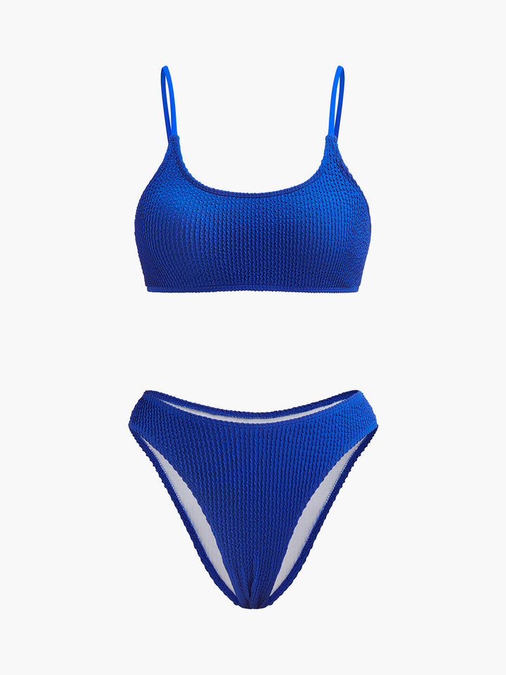 Dokulu Ribanalı Yüksek Bel Bikini Seti Mavi Görsel 7 - SvelteChic