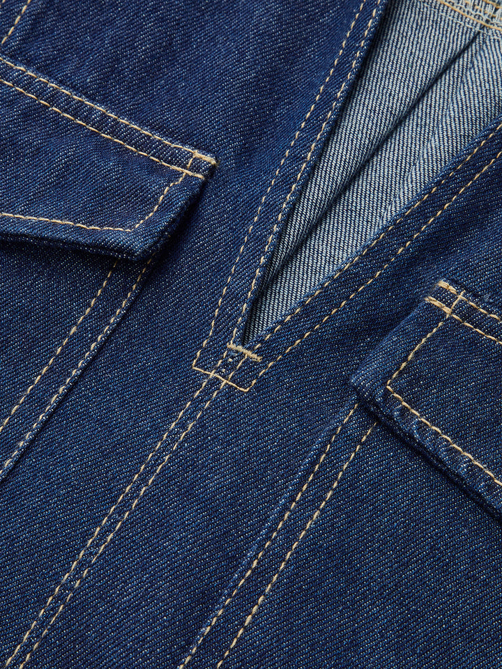 Şık Denim Kısa Takım Cep Detaylı Lacivert Görsel 5 - SvelteChic