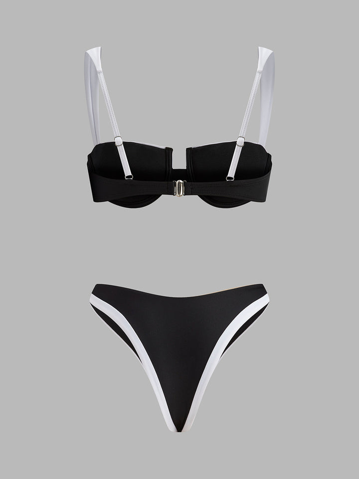 Kontrast Süslemeli Kesik Bikini Takımı Siyah Beyaz Görsel 7 - SvelteChic