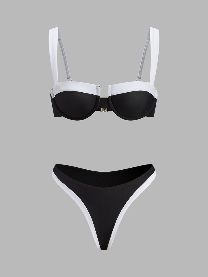Kontrast Süslemeli Kesik Bikini Takımı Siyah Beyaz Görsel 6 - SvelteChic