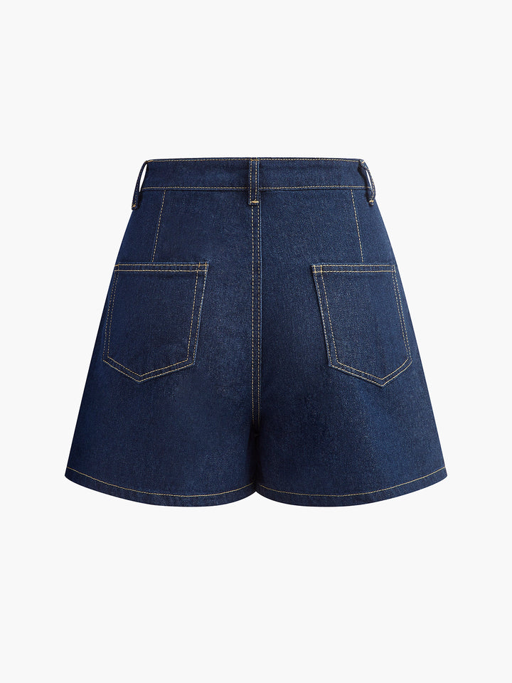 Şık Denim Kısa Takım Cep Detaylı Lacivert Görsel 4 - SvelteChic
