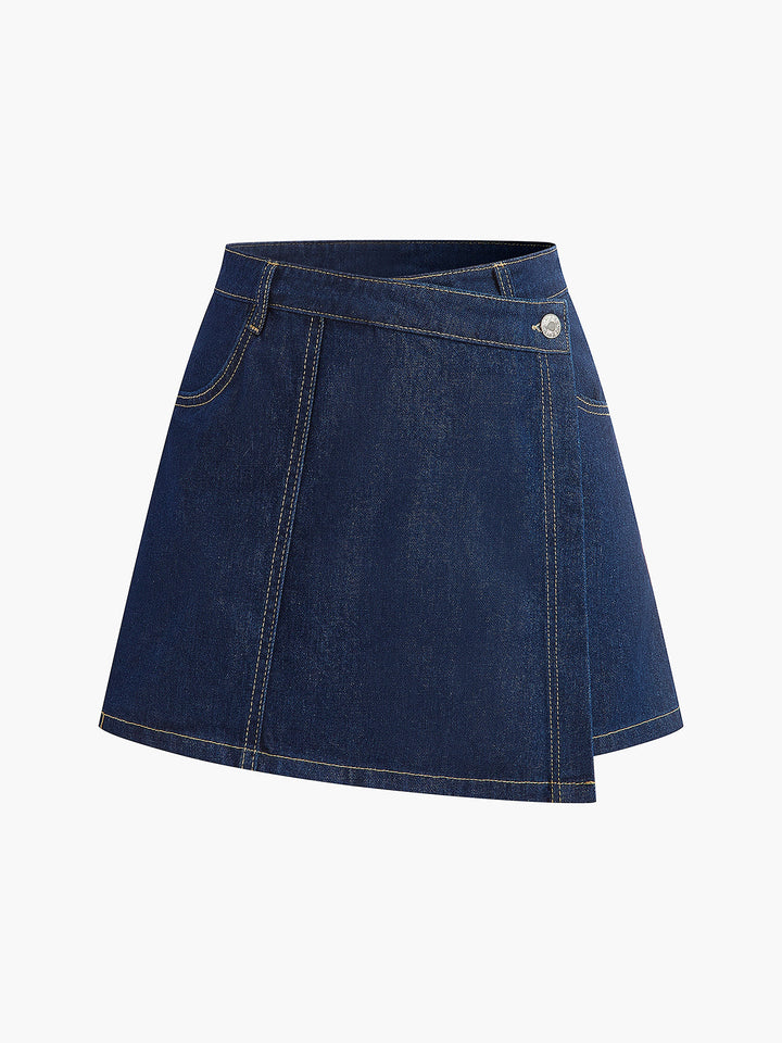 Şık Denim Kısa Takım Cep Detaylı Lacivert Kombin - SvelteChic