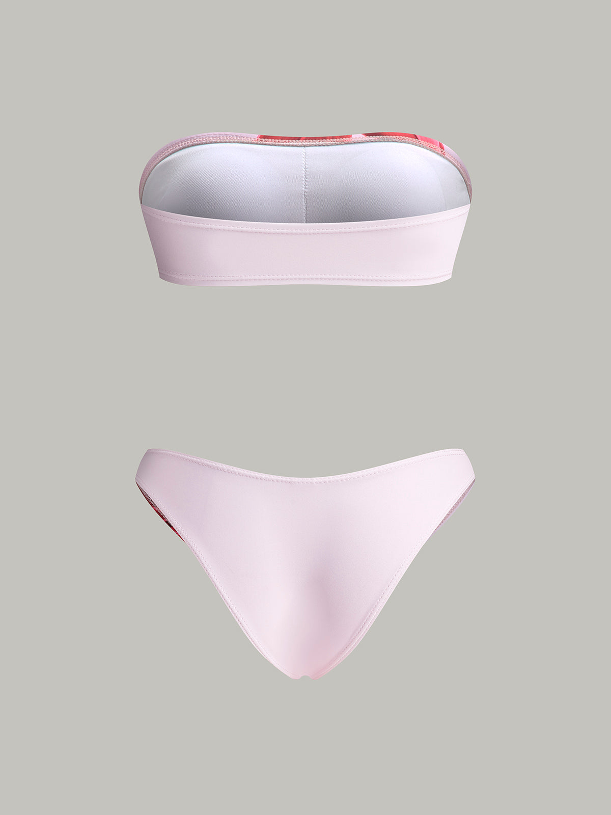Çiçekli Bandeau Bikini Seti Kapama Eteği Pembe · 3
