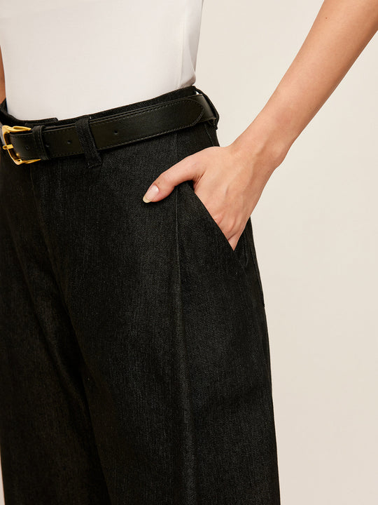 Orta Bel Denim Pantolon Siyah Regular Fit Cepli Detay Görünüm - SvelteChic