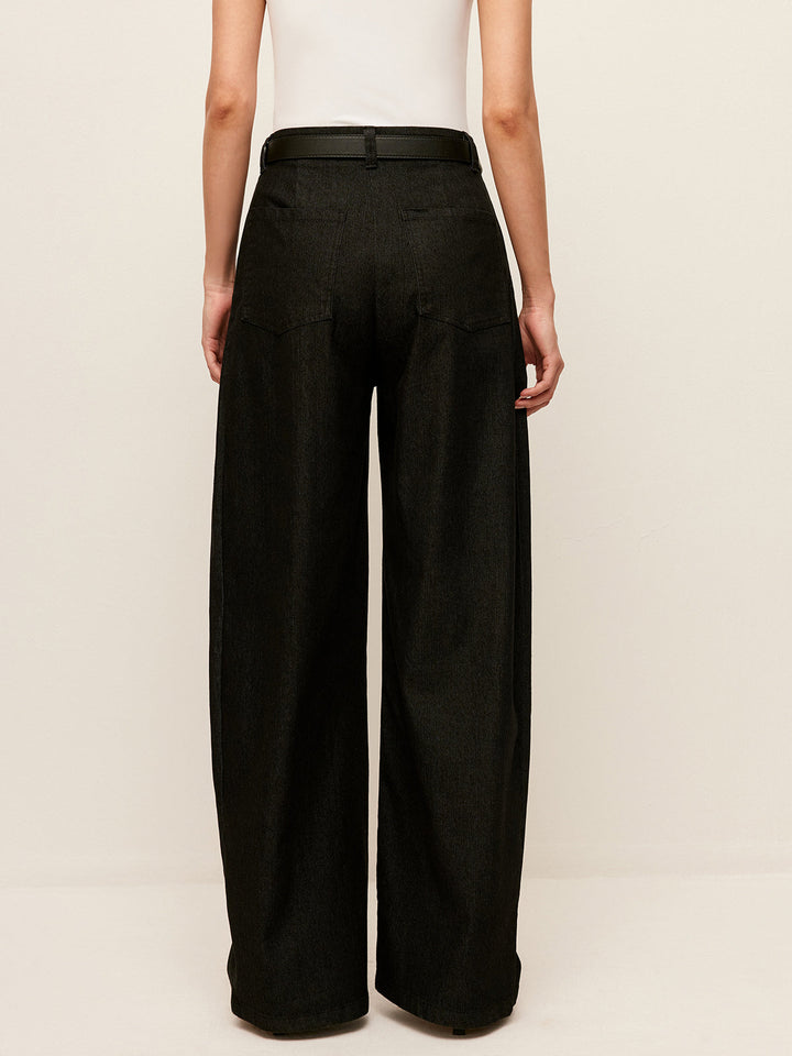 Orta Bel Denim Pantolon Siyah Regular Fit Cepli Görsel 4 - SvelteChic