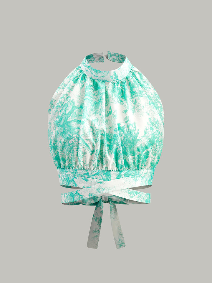 Halter Yaka Sırt Dekolteli Düğmeli Etek Takımı Yeşil