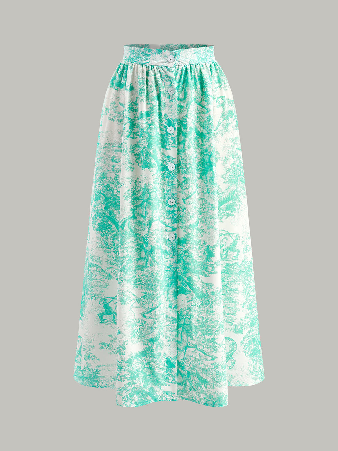 Halter Yaka Sırt Dekolteli Düğmeli Etek Takımı Yeşil