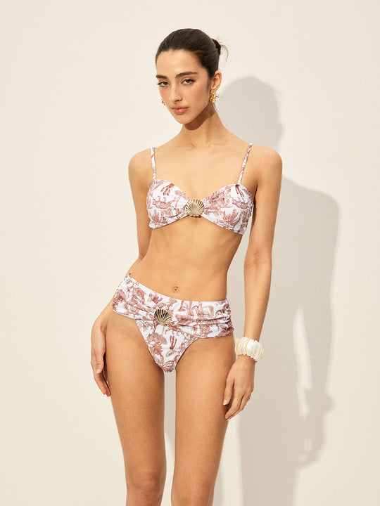 Kabuk Detaylı Çiçekli Bikini Takımı Açık Kahverengi Detay Görünüm - SvelteChic