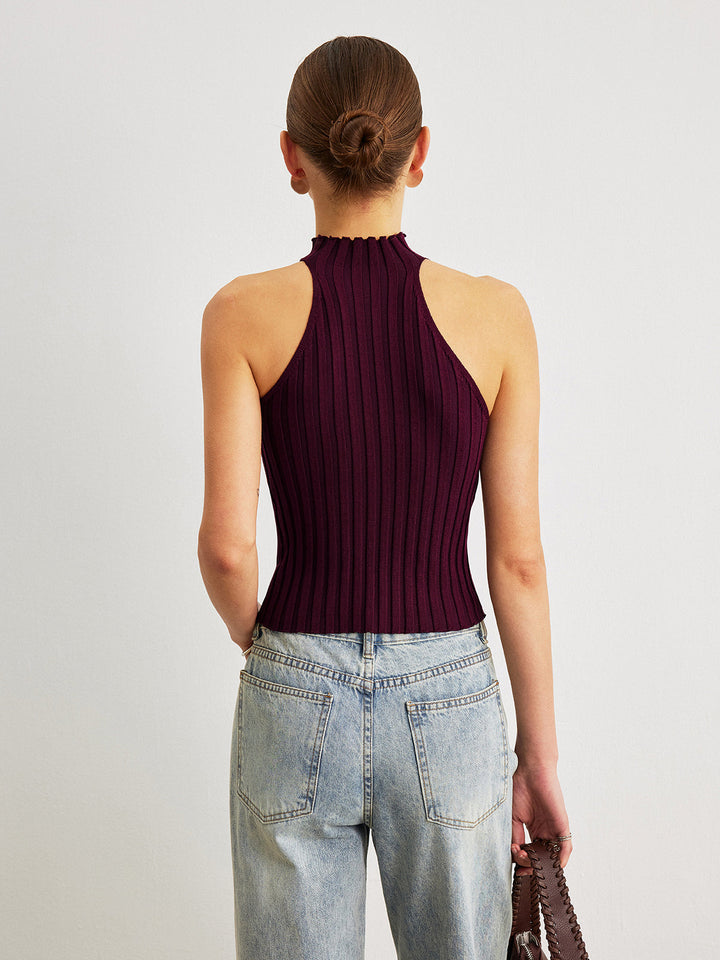 Soğuk Omuz Yüksek Yaka Triko Üst Bordo Slim Fit Görsel 6 - SvelteChic