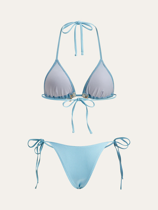 Takımlı Bikini Kontrast Biye Detaylı Açık Mavi Detay Görünüm - SvelteChic