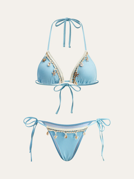 Takımlı Bikini Kontrast Biye Detaylı Açık Mavi - SvelteChic Kadın Giyim