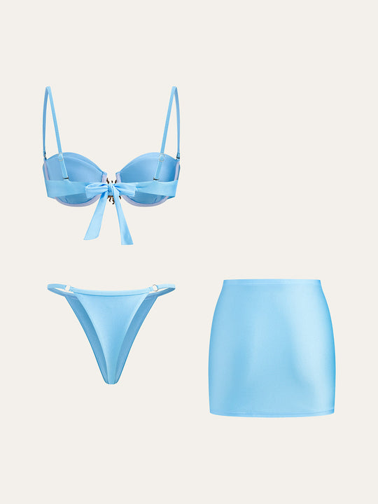 Charm Soleil Bikini Takımı Metal Detaylı Pareo Etek Açık Mavi Detay Görünüm - SvelteChic