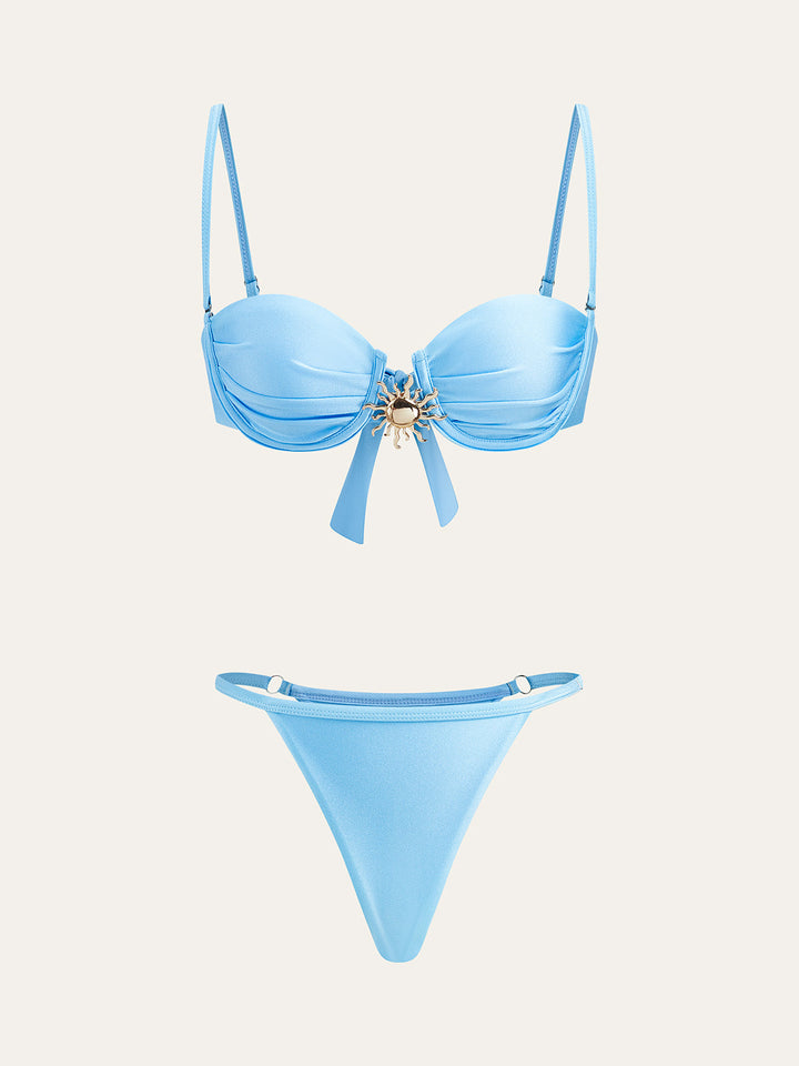 Charm Soleil Bikini Takımı Metal Detaylı Pareo Etek Açık Mavi Kombin - SvelteChic