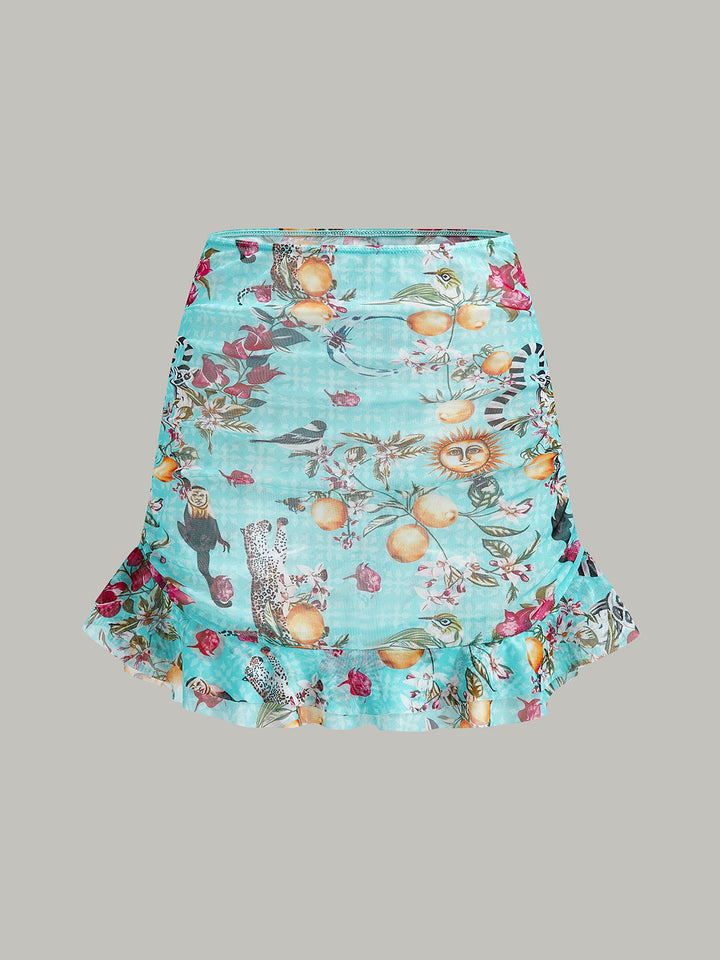 Çiçekli Bikini Takımı Etek Açık Mavi 3 Parça Detay Görünüm - SvelteChic